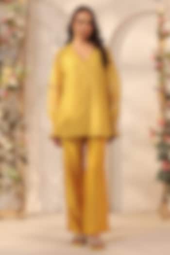 Green Silk Chanderi & Silk Tencel Co-Ord Set by Niti Bothra at Pernia's Pop Up Shop