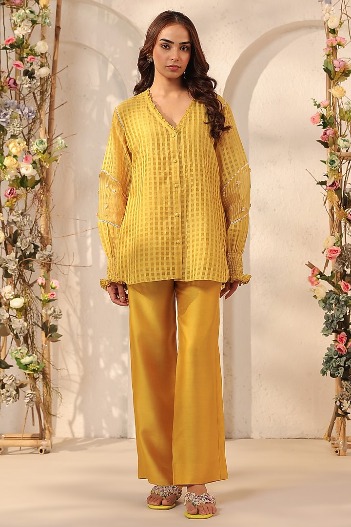 Green Silk Chanderi & Silk Tencel Co-Ord Set by Niti Bothra at Pernia's Pop Up Shop