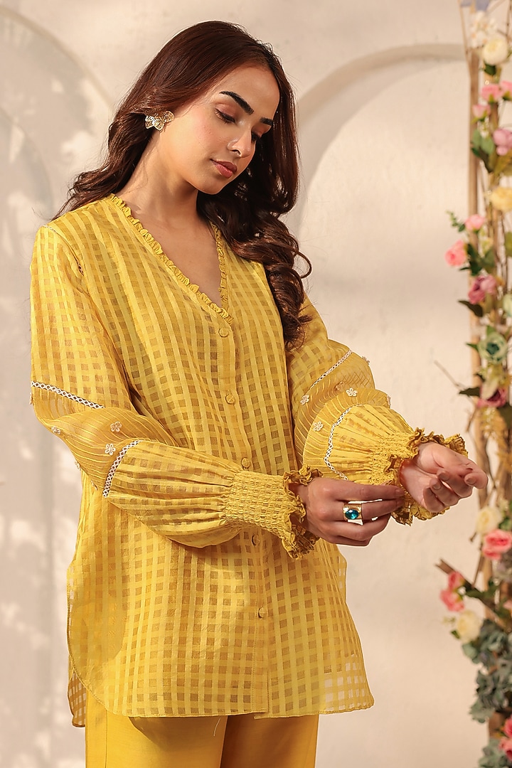 Green Silk Chanderi & Silk Tencel Co-Ord Set by Niti Bothra at Pernia's Pop Up Shop
