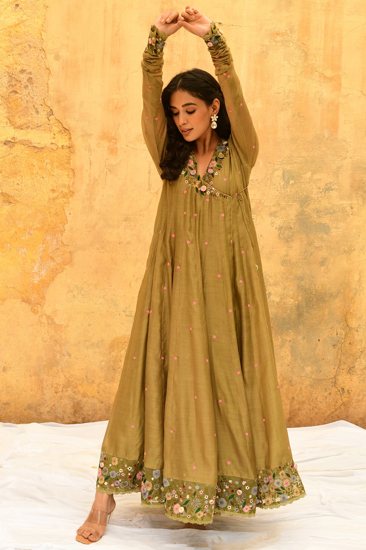 Rust & Slate Printed Pure Bemberg Modal Anarkali Set main image 0