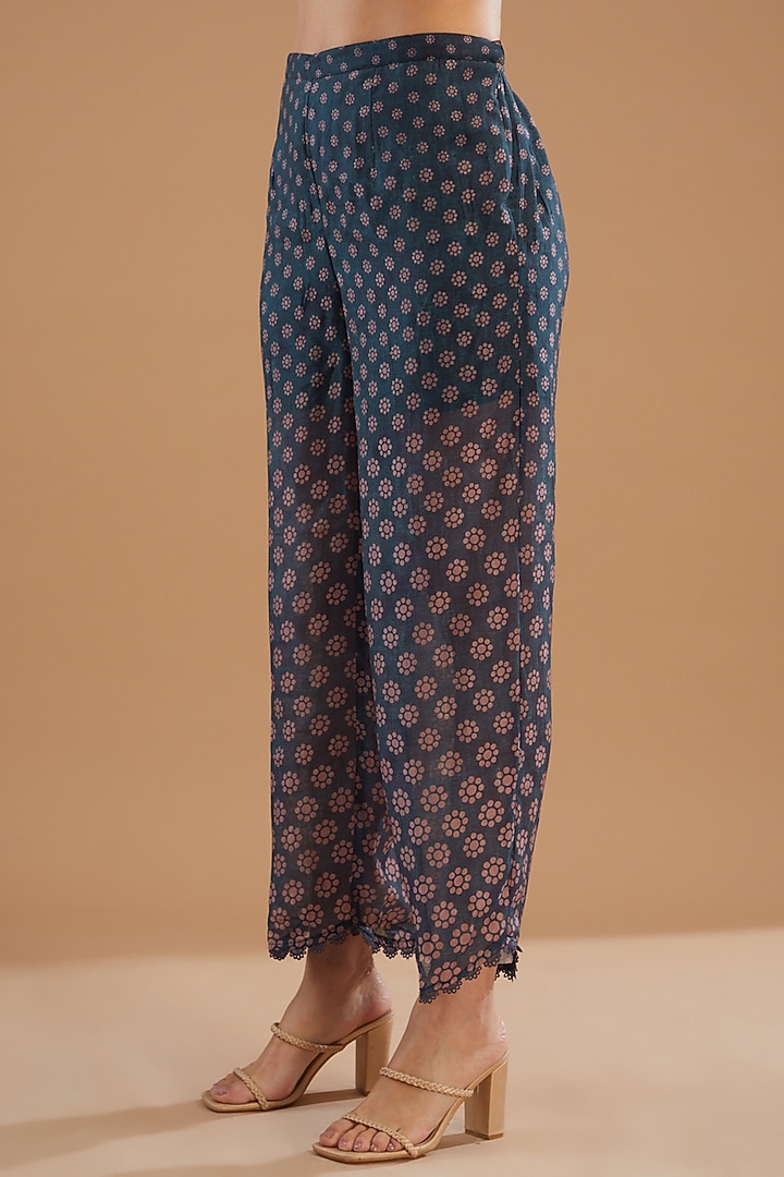 Blue Pure Handwoven Banarasi Silk & Bemberg Printed Kurta Set by Niti Bothra at Pernia's Pop Up Shop