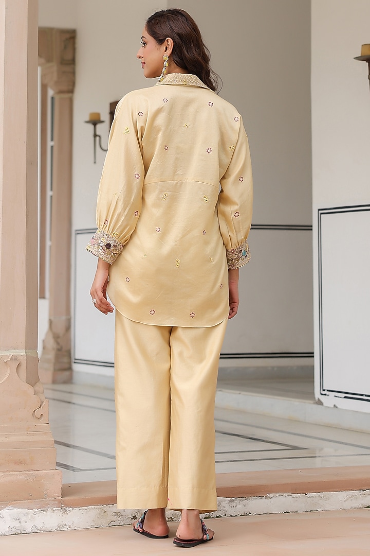 Ivory Silk Tencel 3D Floral Embroidered Co-Ord Set by Niti Bothra at Pernia's Pop Up Shop