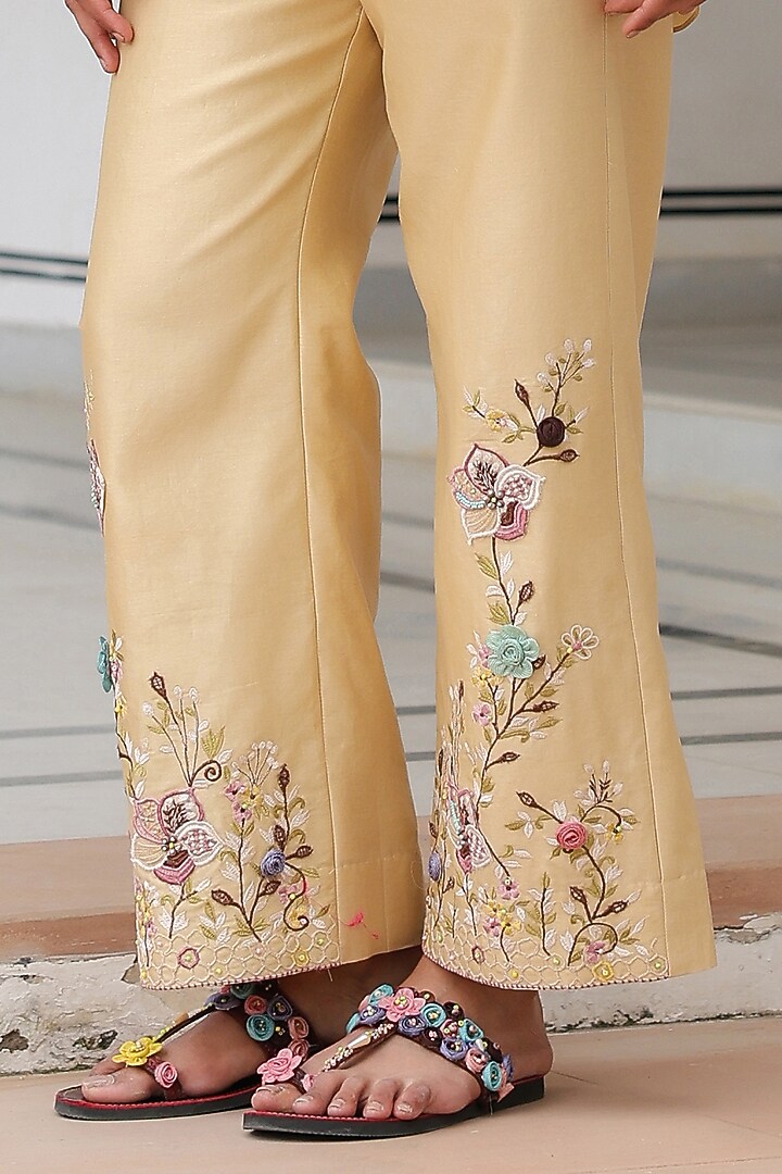 Ivory Silk Tencel 3D Floral Embroidered Co-Ord Set by Niti Bothra at Pernia's Pop Up Shop