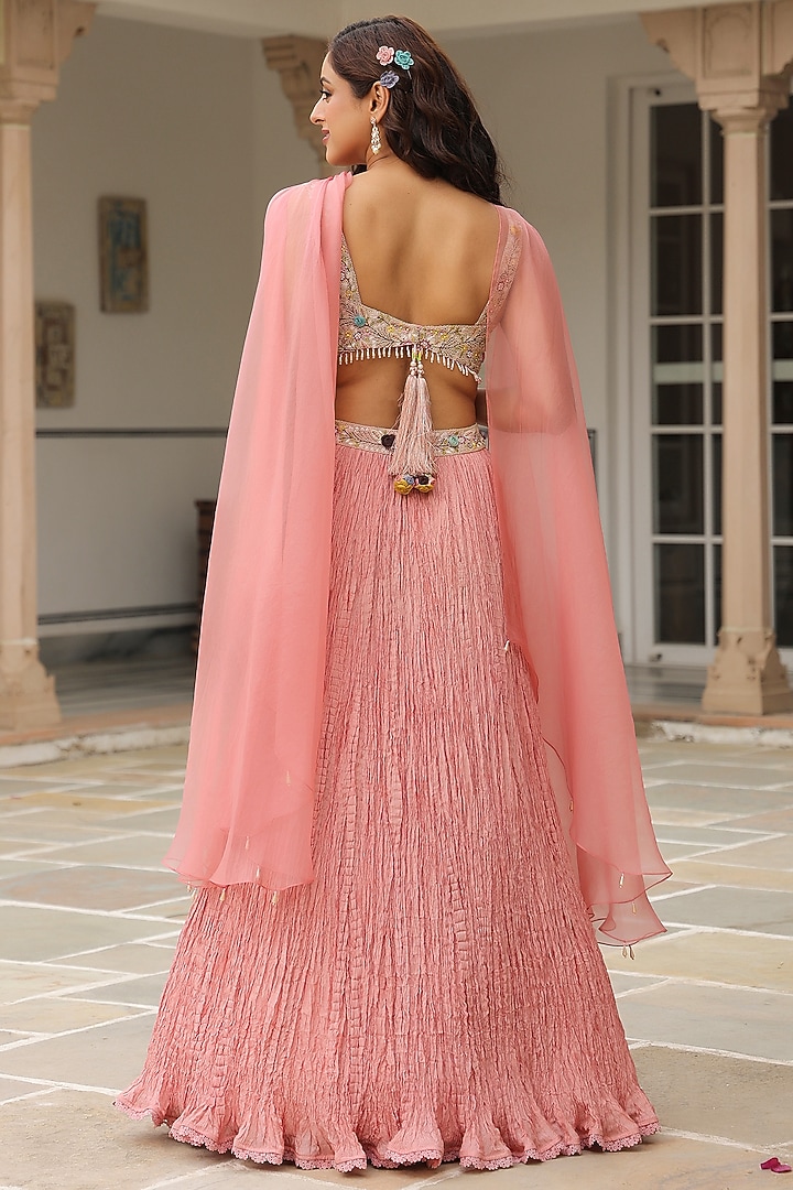 Pink Silk Crushed Wedding Lehenga Set by Niti Bothra at Pernia's Pop Up Shop