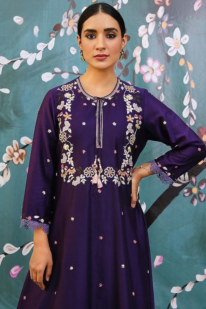 Purple Chanderi Silk Kurta Set by Niti Bothra at Pernia's Pop Up Shop