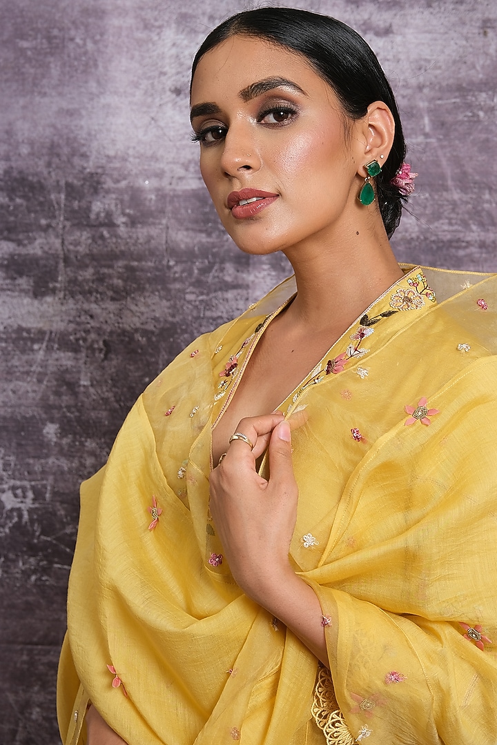 Yellow Chanderi Silk Kurta Set by Niti Bothra at Pernia's Pop Up Shop