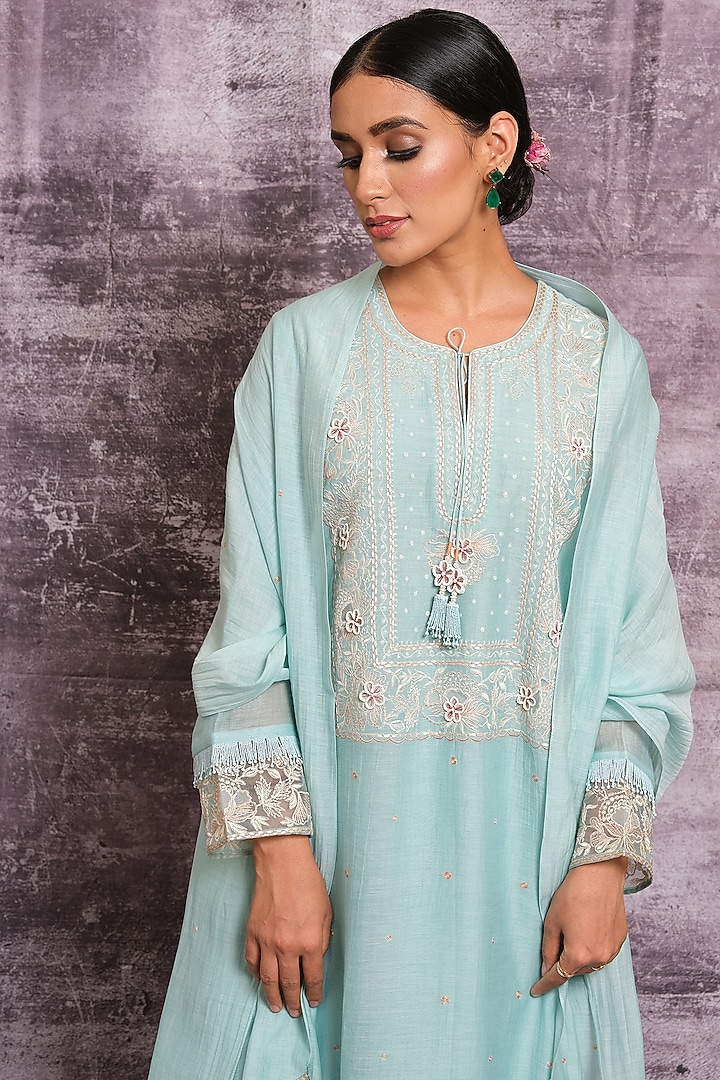 Light Blue Fine Chanderi Kurta Set by Niti Bothra at Pernia's Pop Up Shop