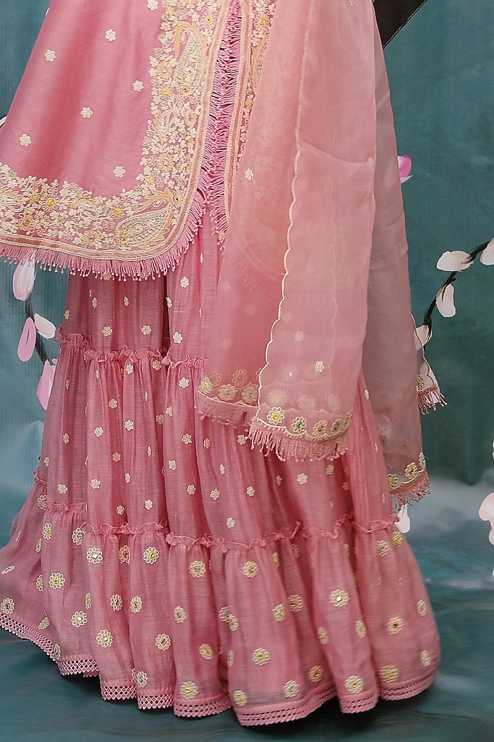 Pink Chanderi Embroidered Wedding Sharara Set by Niti Bothra at Pernia's Pop Up Shop