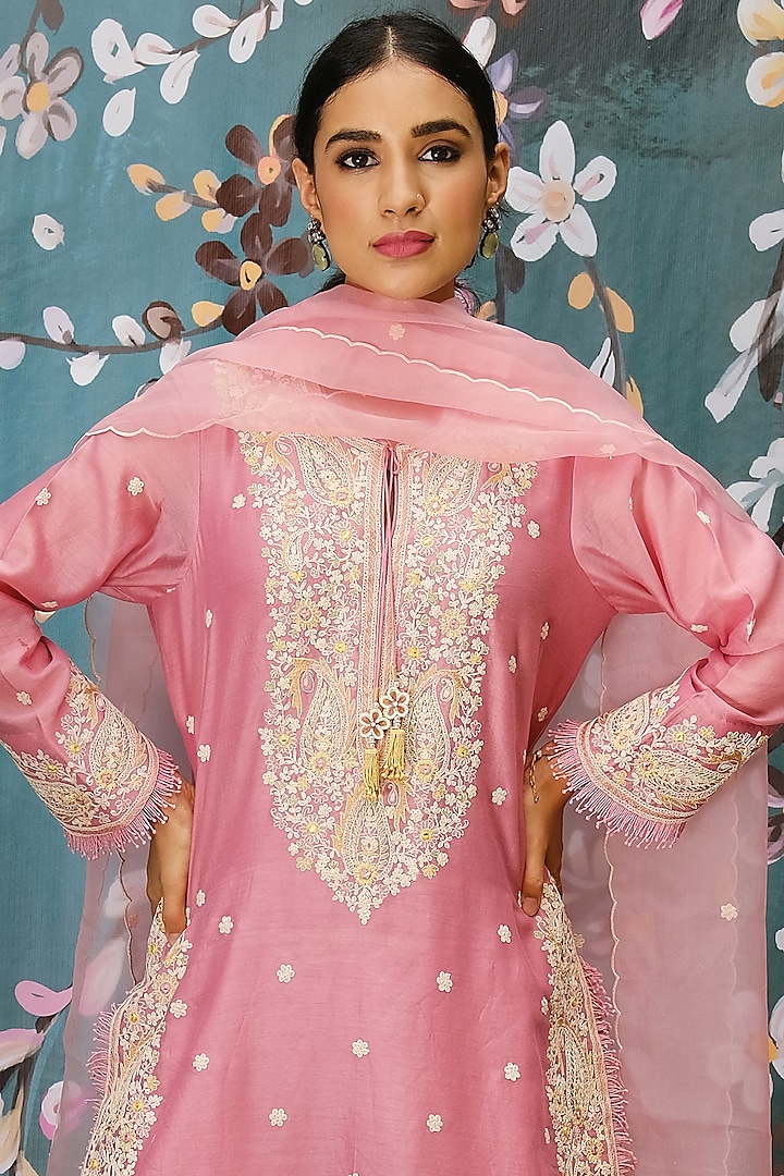 Pink Chanderi Embroidered Wedding Sharara Set by Niti Bothra at Pernia's Pop Up Shop