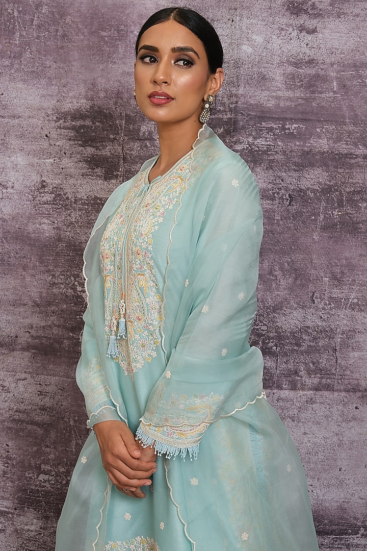 Light Blue Chanderi Embroidered Wedding Sharara Set by Niti Bothra at Pernia's Pop Up Shop