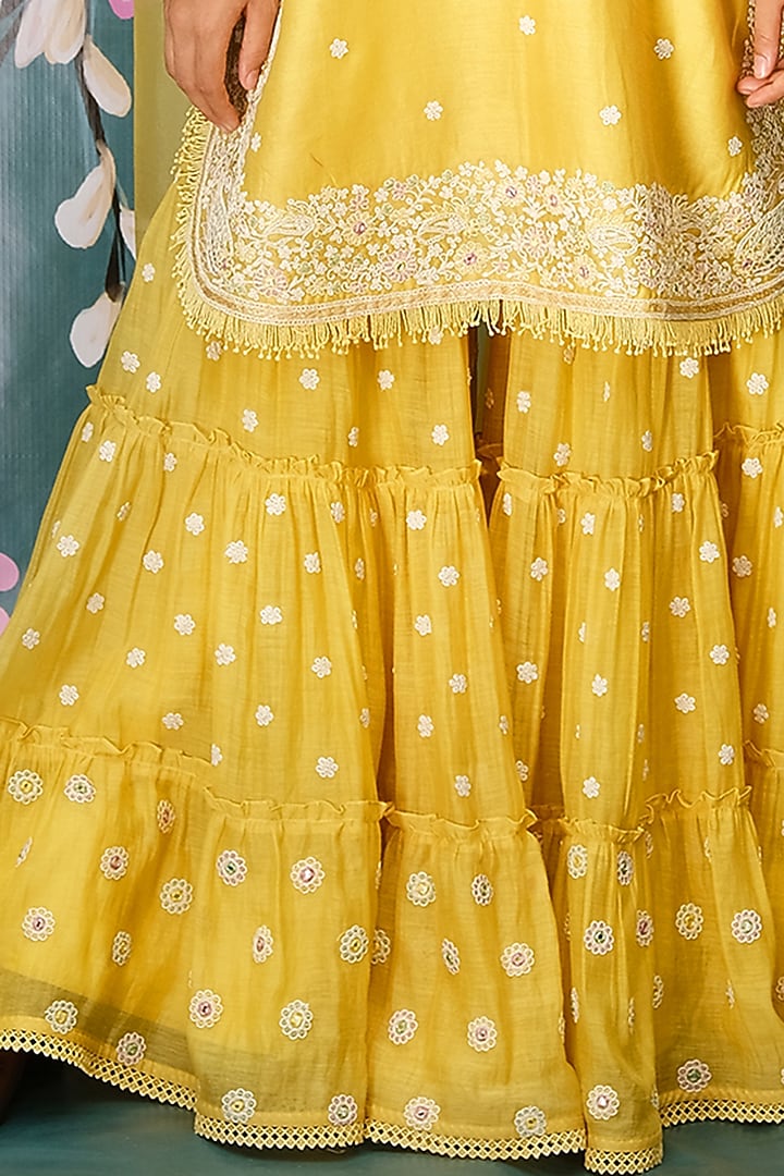 Yellow Chanderi Embroidered Wedding Sharara Set by Niti Bothra at Pernia's Pop Up Shop