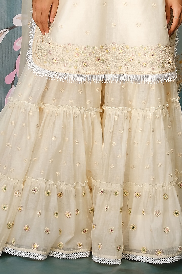 Ivory Chanderi Embroidered Wedding Sharara Set by Niti Bothra at Pernia's Pop Up Shop