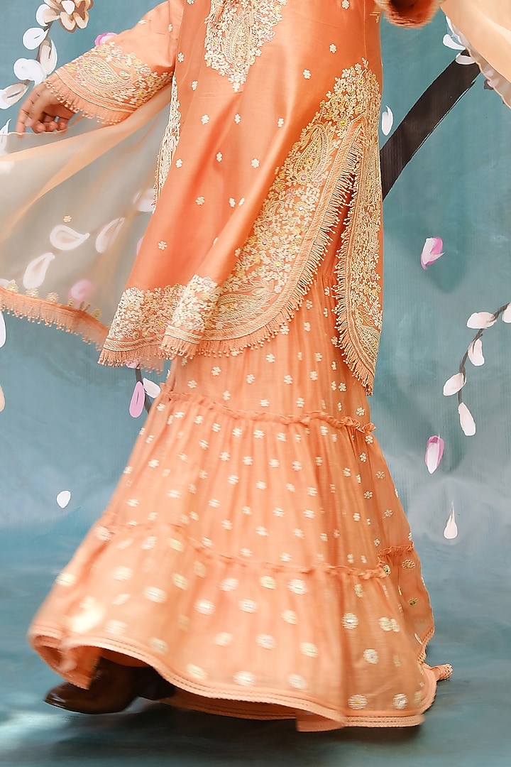 Peach Chanderi Embroidered Wedding Sharara Set by Niti Bothra at Pernia's Pop Up Shop