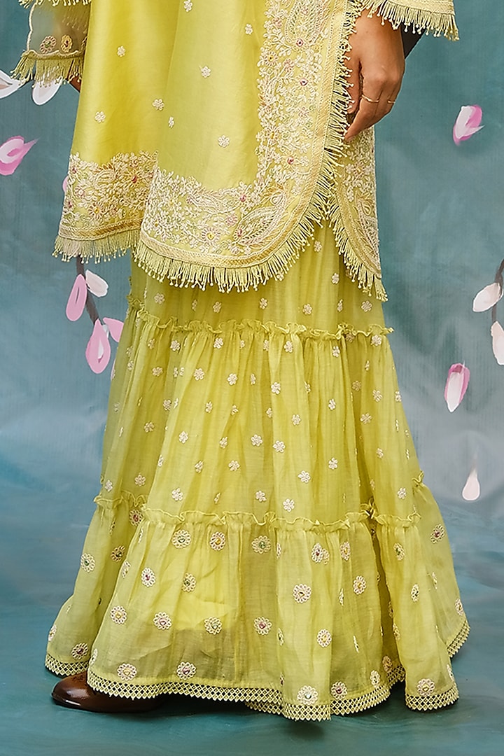 Mint Green Chanderi Embroidered Wedding Sharara Set by Niti Bothra at Pernia's Pop Up Shop
