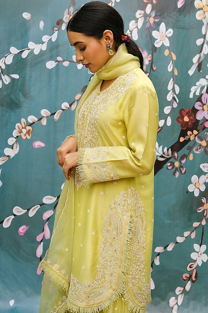 Mint Green Chanderi Embroidered Wedding Sharara Set by Niti Bothra at Pernia's Pop Up Shop