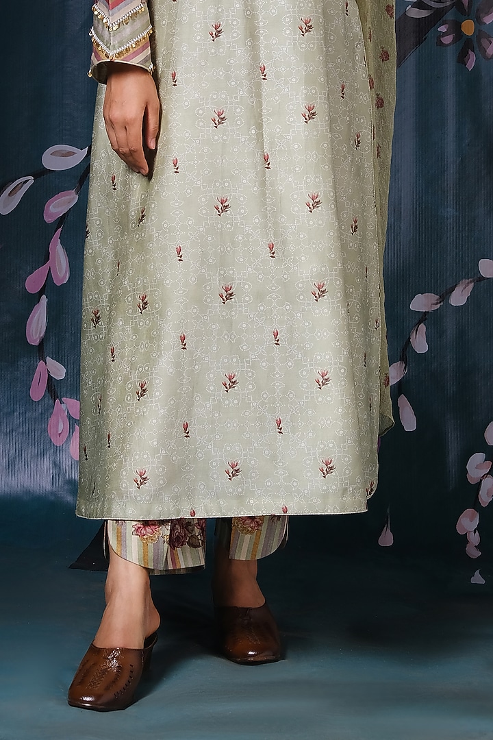 Mint Green Embroidered & Printed Kurta Set by Niti Bothra at Pernia's Pop Up Shop