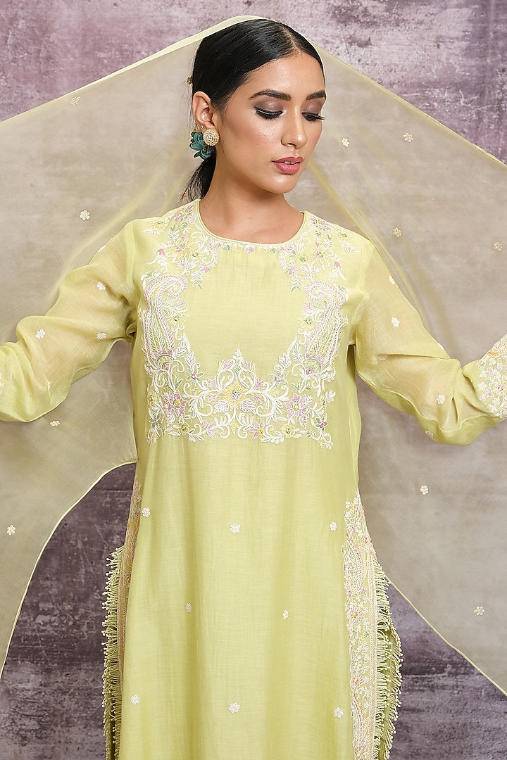 Light Green Resham Embroidered Kurta Set by Niti Bothra at Pernia's Pop Up Shop
