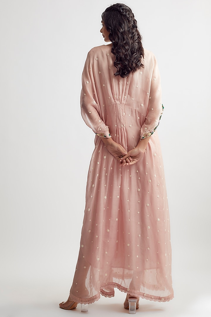 Pink Pure Handwoven Banarasi Silk Embroidered Kaftan by Niti Bothra at Pernia's Pop Up Shop