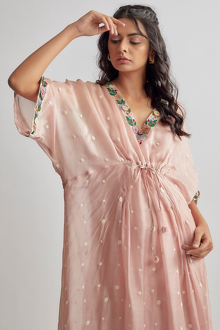 Pink Pure Handwoven Banarasi Silk Embroidered Kaftan by Niti Bothra at Pernia's Pop Up Shop