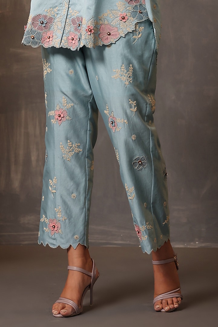 Light Blue Chanderi Silk Applique & Cutwork Embroidered Co-Ord Set by Niti Bothra at Pernia's Pop Up Shop