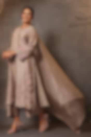 Still Grey Chanderi Silk Applique & Cutwork Embroidered Kurta Set by Niti Bothra at Pernia's Pop Up Shop