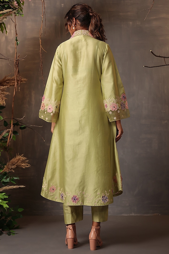 Mint Green Chanderi Silk Applique Embroidered Co-Ord Set by Niti Bothra at Pernia's Pop Up Shop