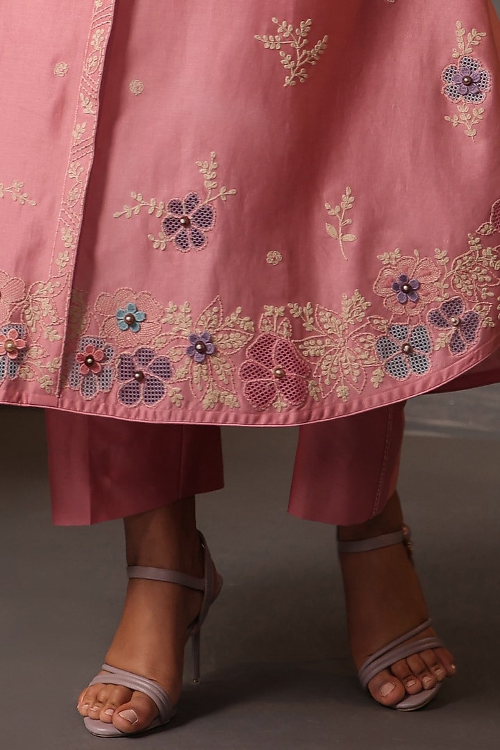 Pink Chanderi Silk Applique Embroidered Co-Ord Set by Niti Bothra at Pernia's Pop Up Shop
