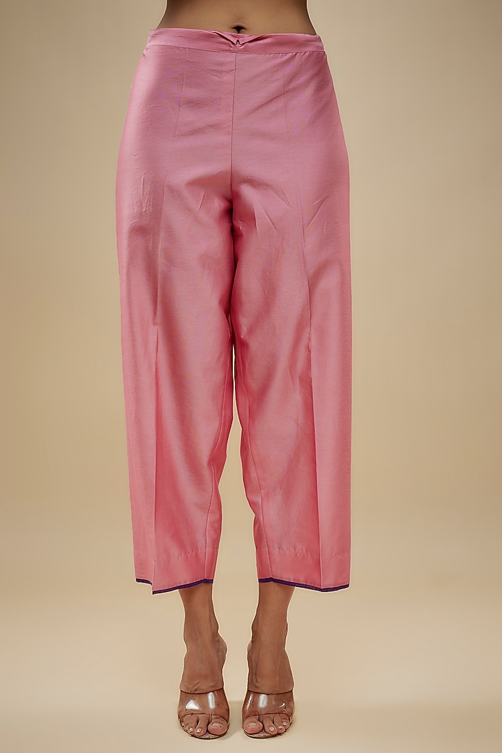 Purple Chanderi Silk Applique Embroidered Layered Kurta Set by Niti Bothra at Pernia's Pop Up Shop