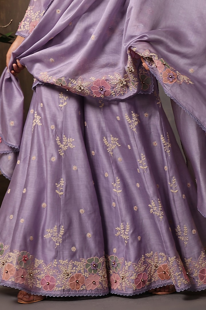 Lilac Chanderi Silk Applique & Cutwork Embroidered Wedding Sharara Set by Niti Bothra at Pernia's Pop Up Shop