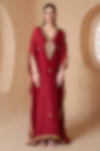  Maroon Organza Zardozi Embroidered Kaftan  by Niti Bothra at Pernia's Pop Up Shop