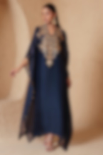Blue Organza Resham Embroidered Kaftan by Niti Bothra at Pernia's Pop Up Shop