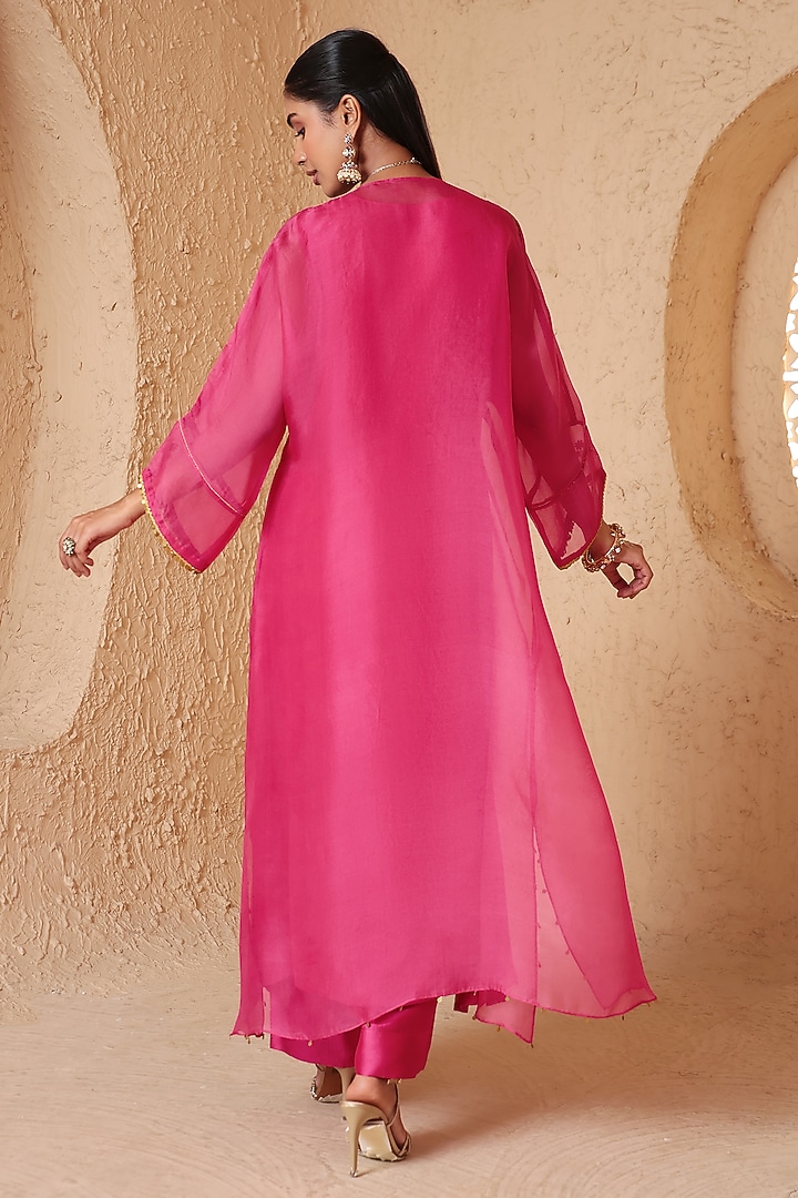 Pink Organza & Silk Tencel Zardozi Embroidered Kurta Set by Niti Bothra at Pernia's Pop Up Shop