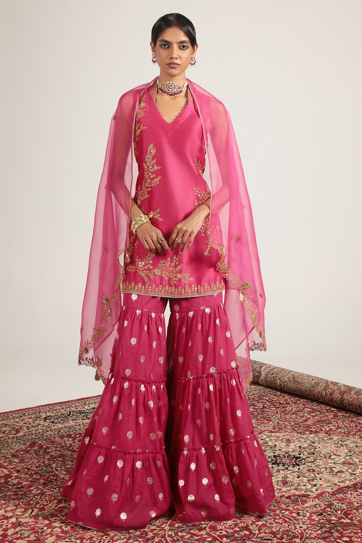 Niti Bothra Pink Banarasi & Silk Chanderi Embroidered Sharara Set
