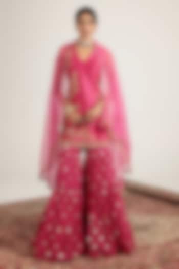 Pink Banarasi & Silk Chanderi Embroidered Wedding Sharara Set by Niti Bothra at Pernia's Pop Up Shop