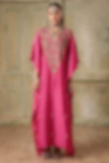Pink Chiniya Silk Zardosi Embroidered Kaftan With Inner by Niti Bothra at Pernia's Pop Up Shop