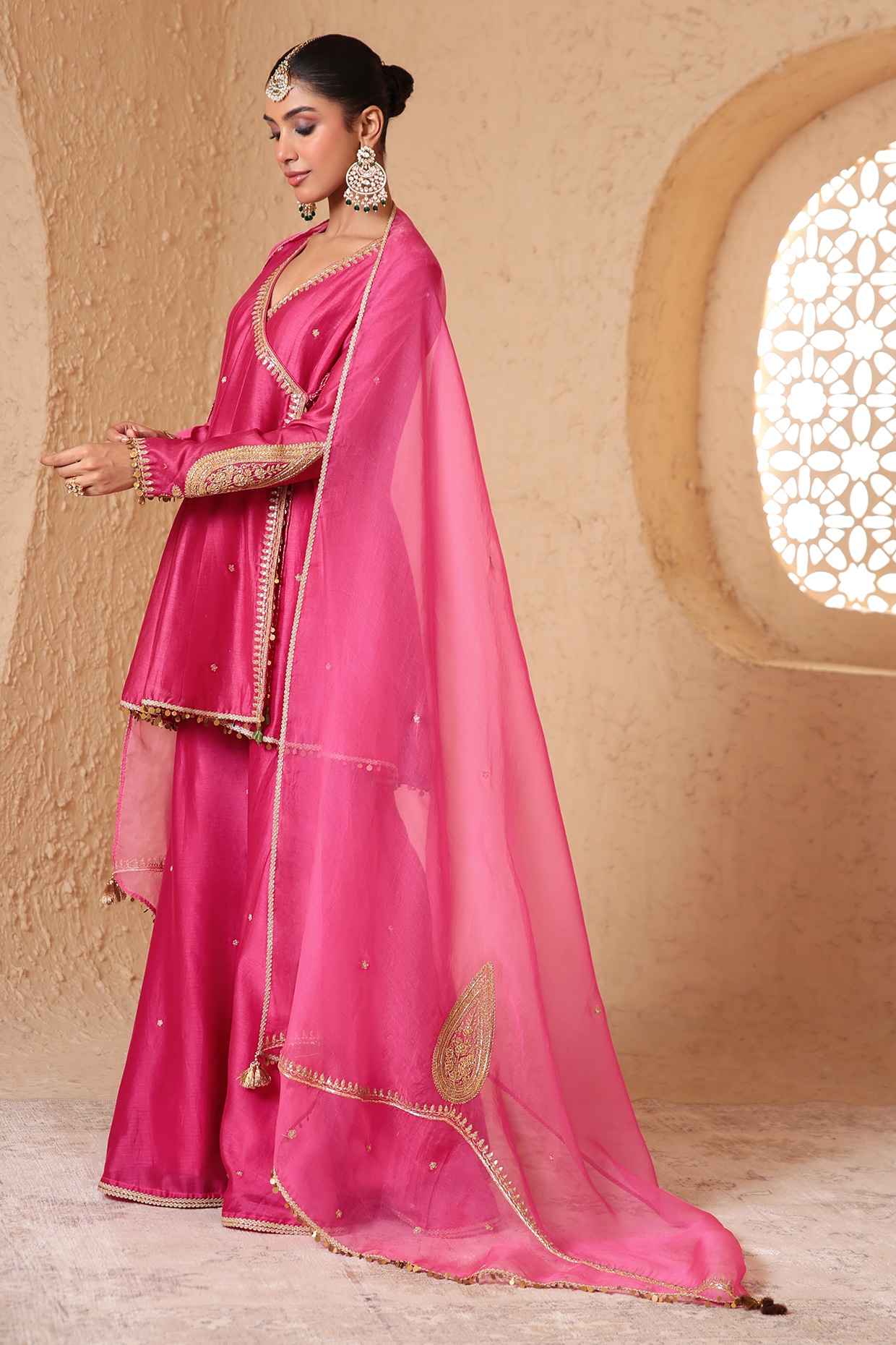 Niti Bothra Pink Silk Chanderi Dori Embroidered Sharara Set