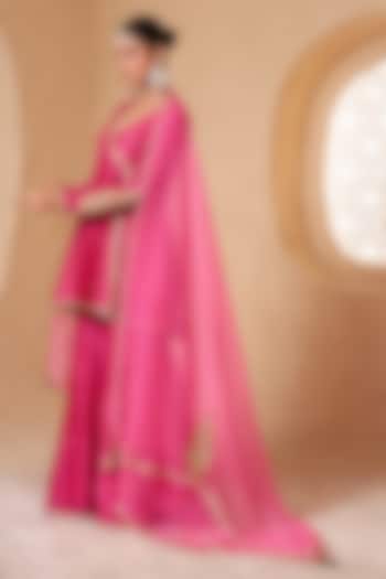  Pink Silk Chanderi Dori Embroidered Wedding Sharara Set  by Niti Bothra at Pernia's Pop Up Shop