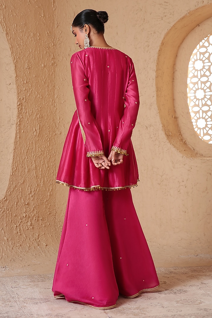  Pink Silk Chanderi Dori Embroidered Wedding Sharara Set  by Niti Bothra at Pernia's Pop Up Shop