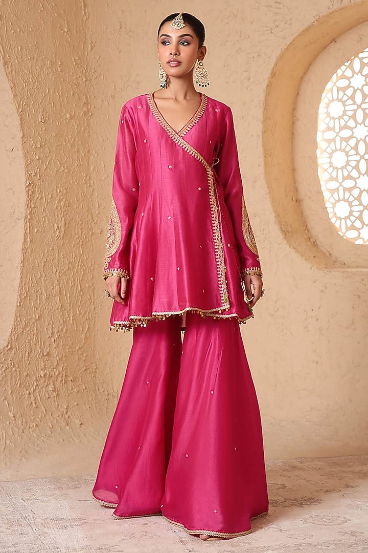  Pink Silk Chanderi Dori Embroidered Wedding Sharara Set  by Niti Bothra at Pernia's Pop Up Shop