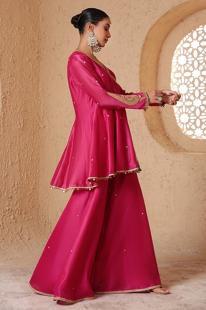  Pink Silk Chanderi Dori Embroidered Wedding Sharara Set  by Niti Bothra at Pernia's Pop Up Shop