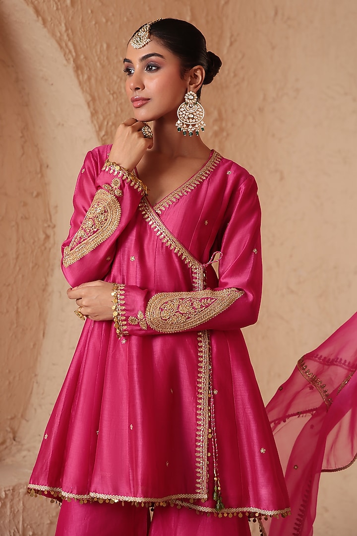  Pink Silk Chanderi Dori Embroidered Wedding Sharara Set  by Niti Bothra at Pernia's Pop Up Shop