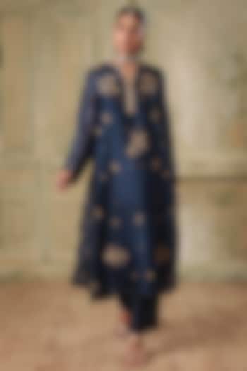 Blue Organza Zardosi Embroidered Kurta Set by Niti Bothra at Pernia's Pop Up Shop