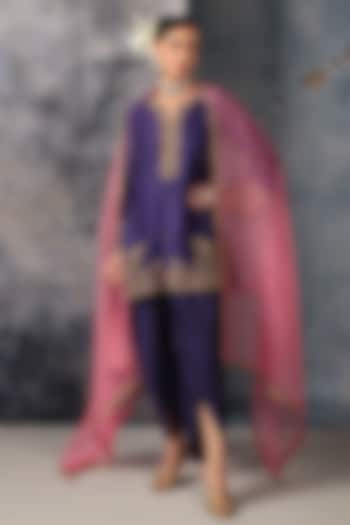 Purple Organza Zardosi Embroidered Short Kurta Set by Niti Bothra at Pernia's Pop Up Shop