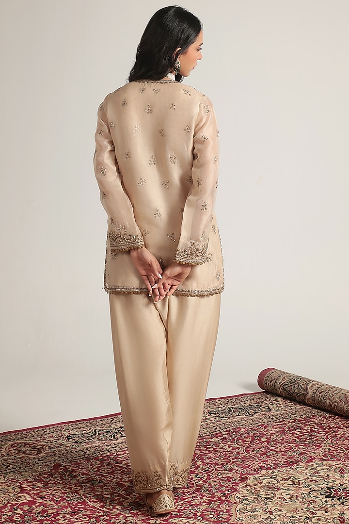 Ivory Organza & Silk Tencel Zardosi Embroidered Short Kurta Set by Niti Bothra at Pernia's Pop Up Shop