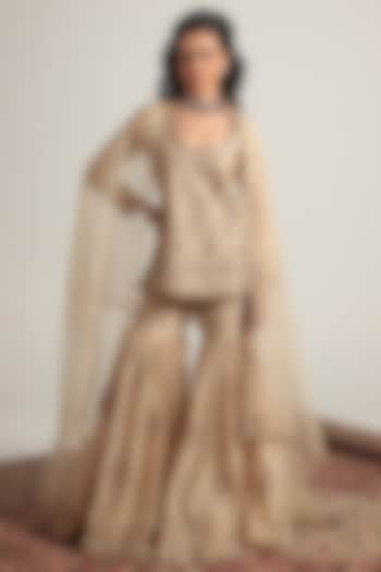Ivory Silk Chanderi Zardosi Embroidered Wedding Sharara Set by Niti Bothra at Pernia's Pop Up Shop