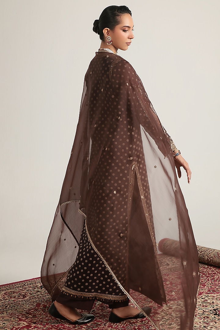 Brown Organza Zardosi Embroidered Kurta Set by Niti Bothra at Pernia's Pop Up Shop