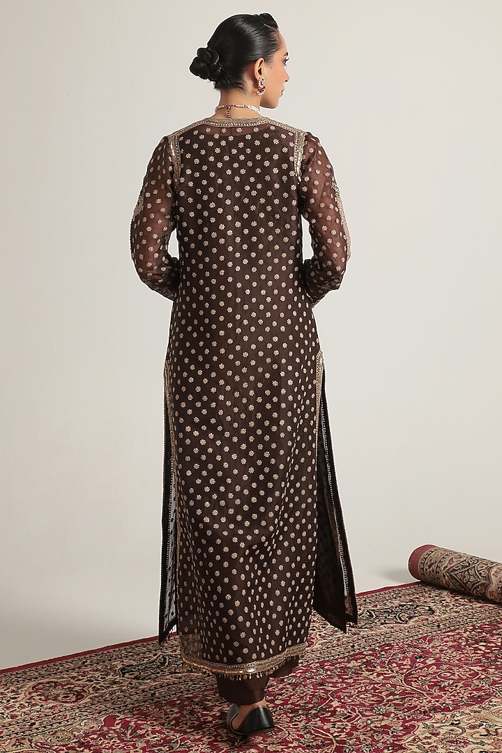 Brown Organza Zardosi Embroidered Kurta Set by Niti Bothra at Pernia's Pop Up Shop