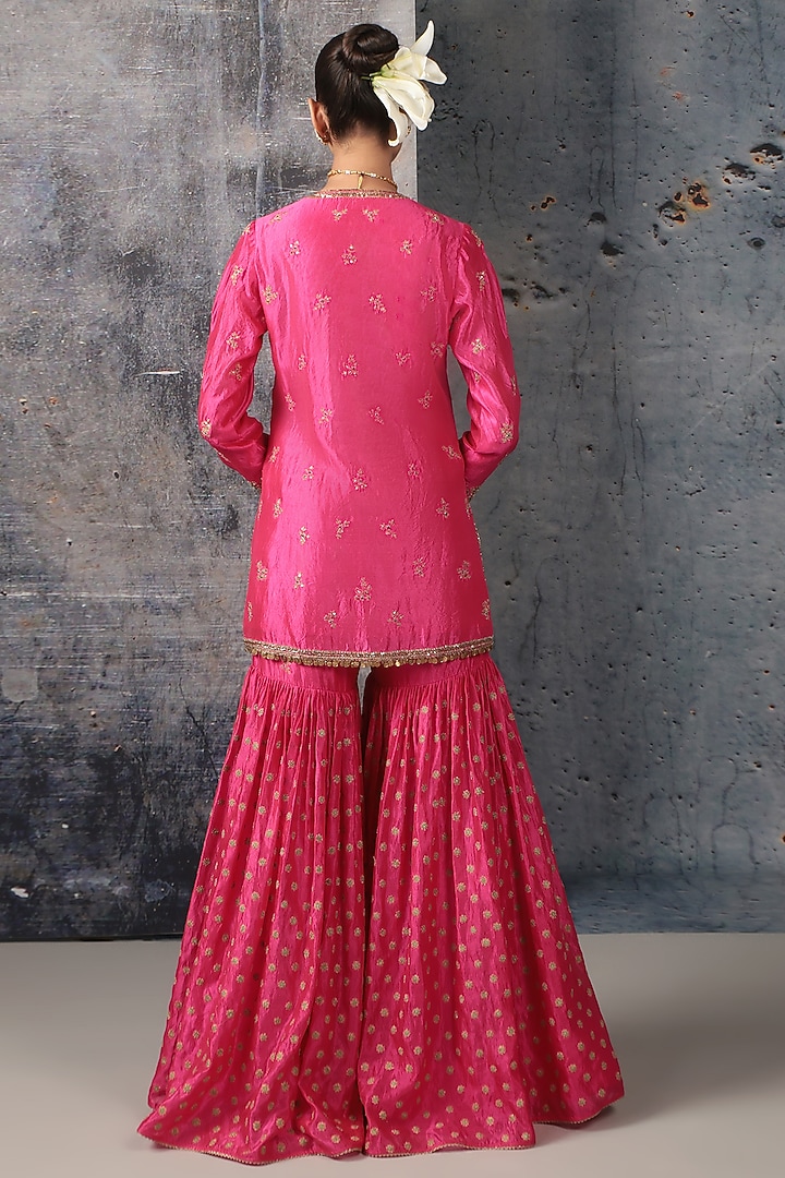 Pink Kora Silk Zardosi Embroidered Bridal Sharara Set by Niti Bothra at Pernia's Pop Up Shop