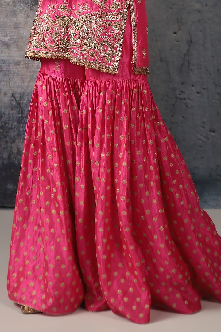 Pink Kora Silk Zardosi Embroidered Bridal Sharara Set by Niti Bothra at Pernia's Pop Up Shop