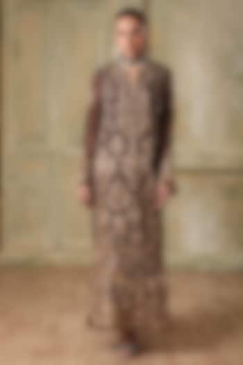 Brown Organza Zardosi Embroidered Kurta Set by Niti Bothra at Pernia's Pop Up Shop
